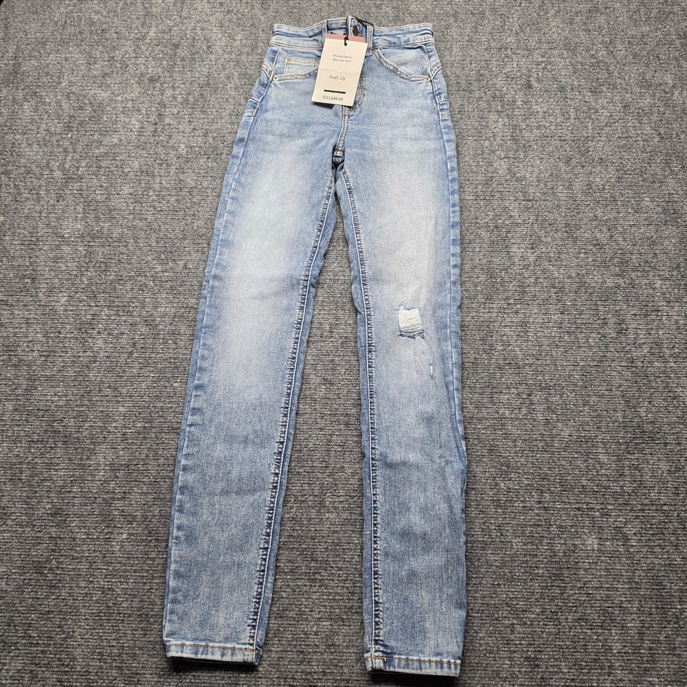 Pull&Bear Push Up Skinny Jeans NWT Womens Size 0 Light Blue Distressed Ripped